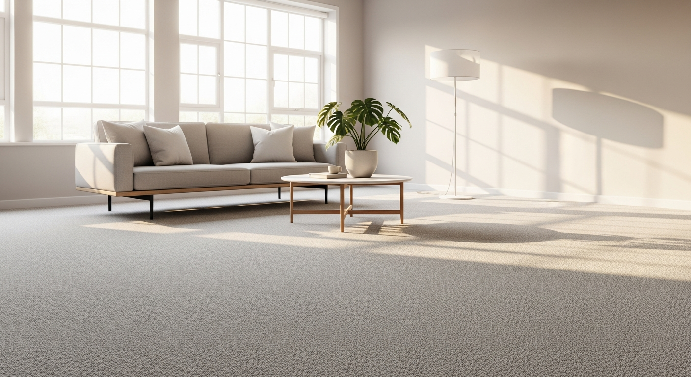 Bright modern living room with clean plush carpet